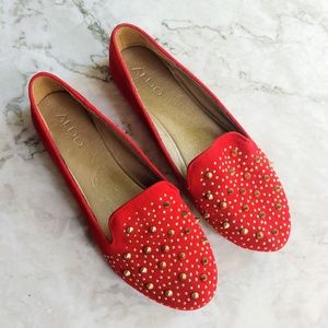 Aldo red spike stud loafers